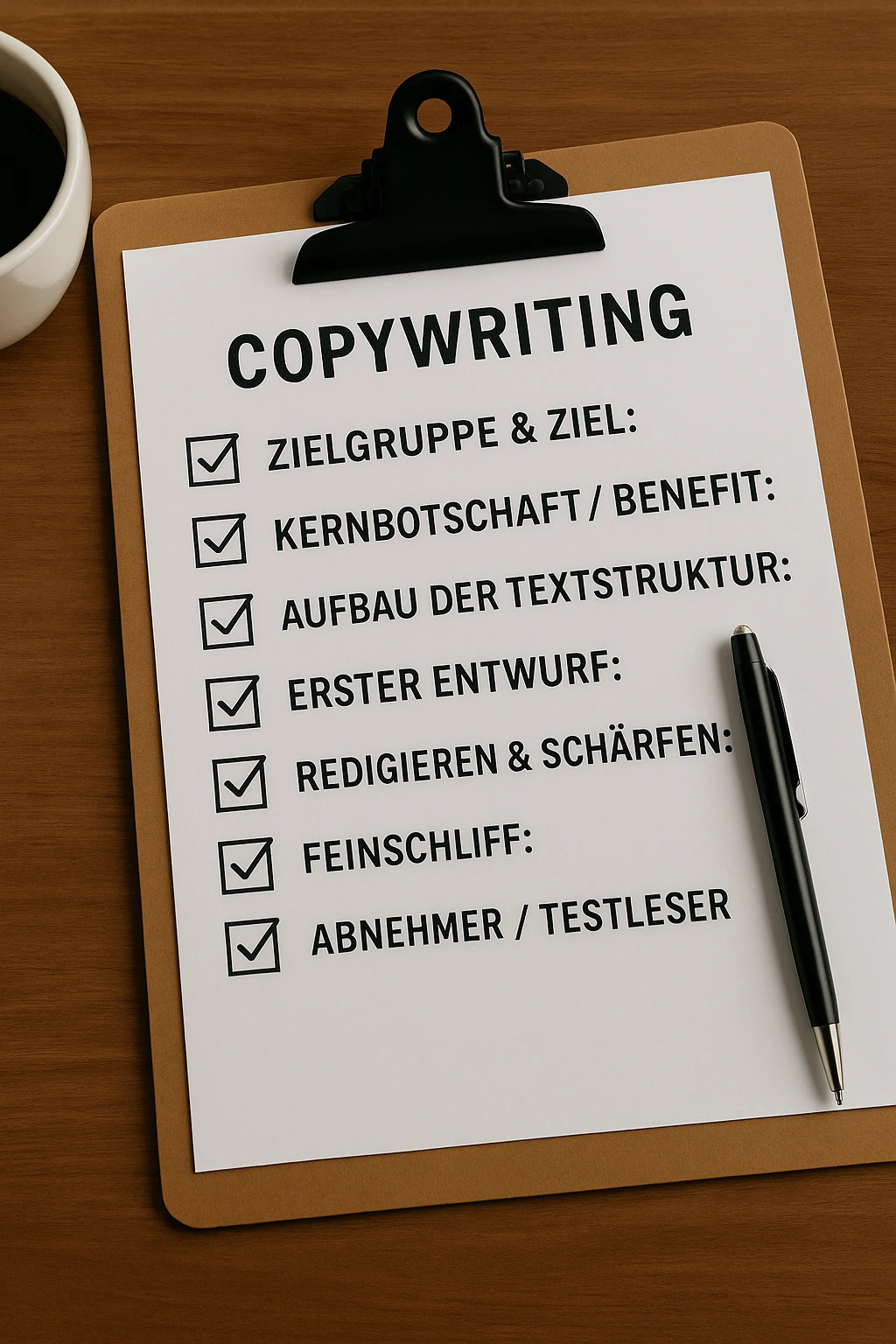 Notizbuch, Stift und Laptop für kreatives Copywriting